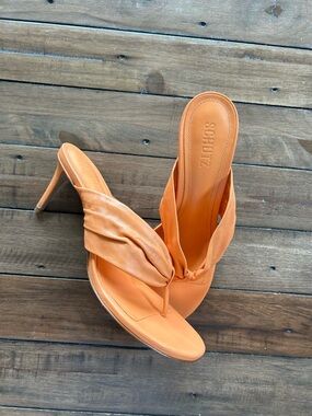 Schutz Willow Sunset Orange Leather Sandal Heels 10
